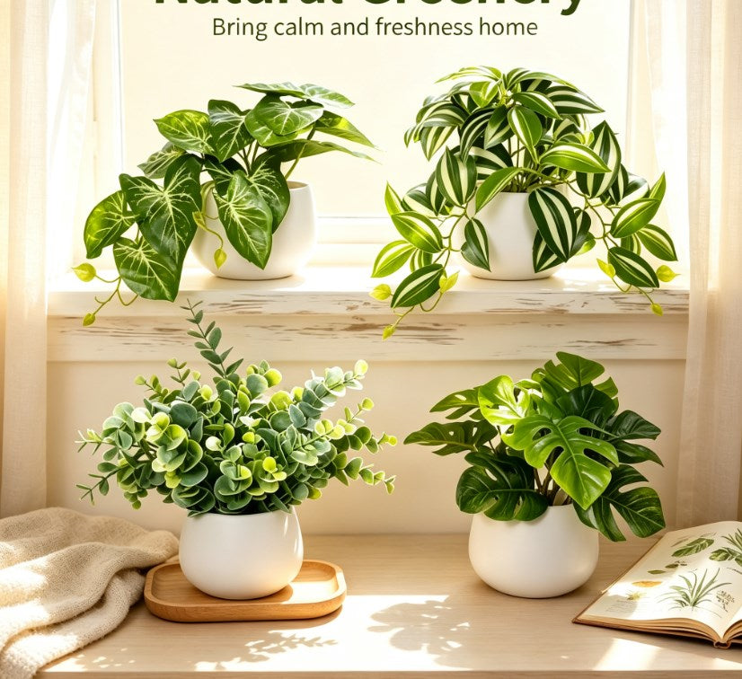 Lifelike Faux Potted Plants Set of 4 - Fresh Indoor Greenery