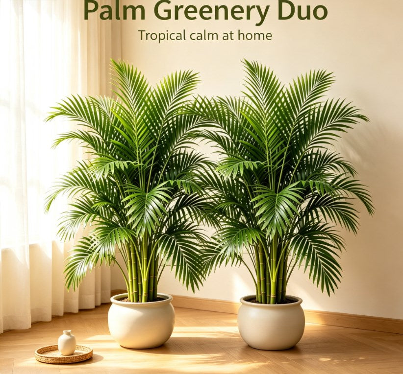 2-Piece Large Artificial Tropical Palm Tree Set, Maintenance-Free Fake Green Plants for Balcony and Courtyard Outdoor Decor