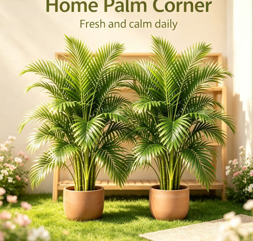 2-Piece Large Artificial Tropical Palm Tree Set, Maintenance-Free Fake Green Plants for Balcony and Courtyard Outdoor Decor