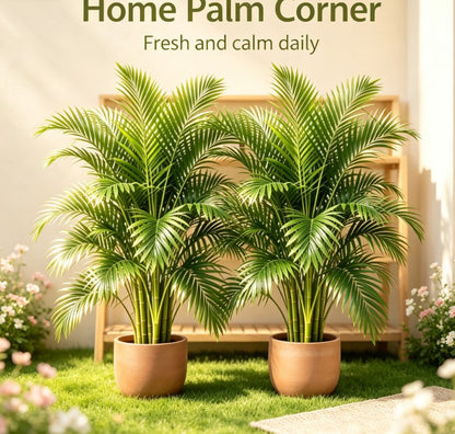 2-Piece Large Artificial Tropical Palm Tree Set, Maintenance-Free Fake Green Plants for Balcony and Courtyard Outdoor Decor