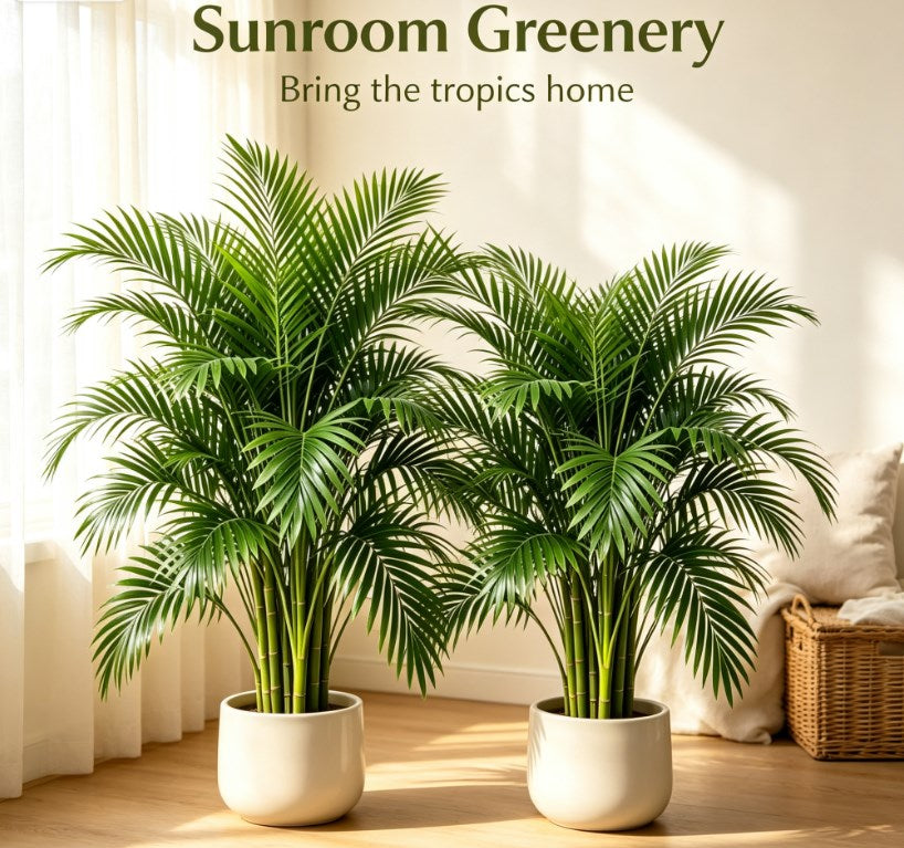 2-Piece Large Artificial Tropical Palm Tree Set, Maintenance-Free Fake Green Plants for Balcony and Courtyard Outdoor Decor