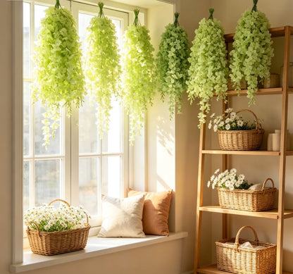 58-Piece Artificial Simulation Green Wisteria Set, Realistic Hanging Ivy and Flowers for Wedding Arches, Garden, Patio, and Ceiling Decor