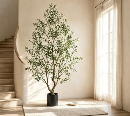 7.2-Ft Artificial Olive Tree with Lifelike Leaves and Black Fruits, UV-Resistant Faux Olive Plant for Indoor and Outdoor Landscaping