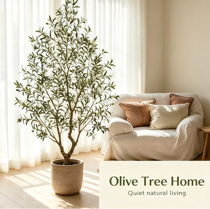 7.2-Ft Artificial Olive Tree with Lifelike Leaves and Black Fruits, UV-Resistant Faux Olive Plant for Indoor and Outdoor Landscaping