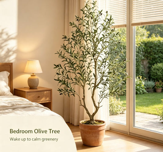 7.2-Ft Artificial Olive Tree with Lifelike Leaves and Black Fruits, UV-Resistant Faux Olive Plant for Indoor and Outdoor Landscaping