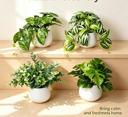 Lifelike Faux Potted Plants Set of 4 - Fresh Indoor Greenery