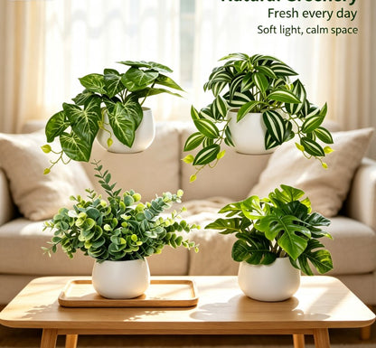 Lifelike Faux Potted Plants Set of 4 - Fresh Indoor Greenery