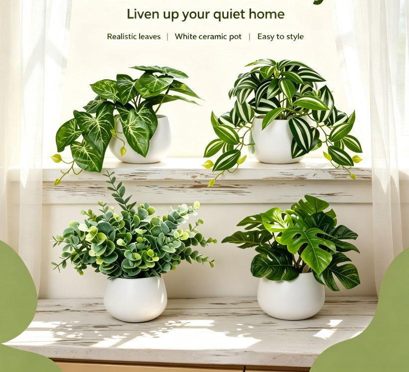 Lifelike Faux Potted Plants Set of 4 - Fresh Indoor Greenery